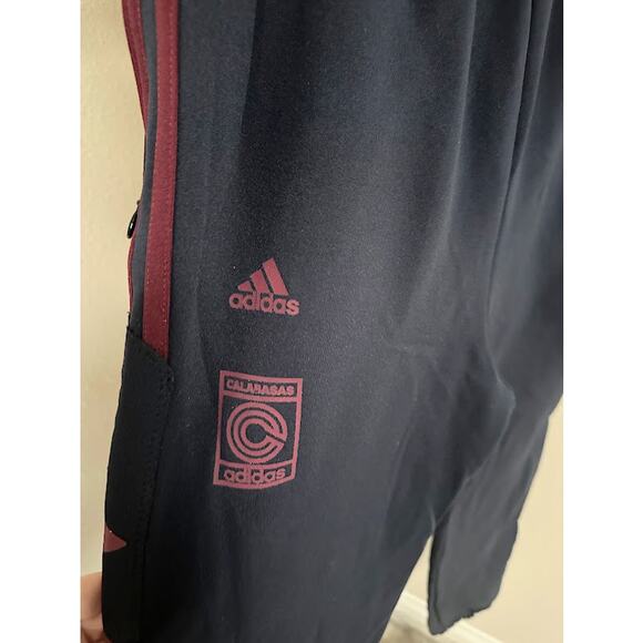 Adidas x Calabasas Jogger Pants Burgundy Red Stripes on Navy - Picture 4 of 6